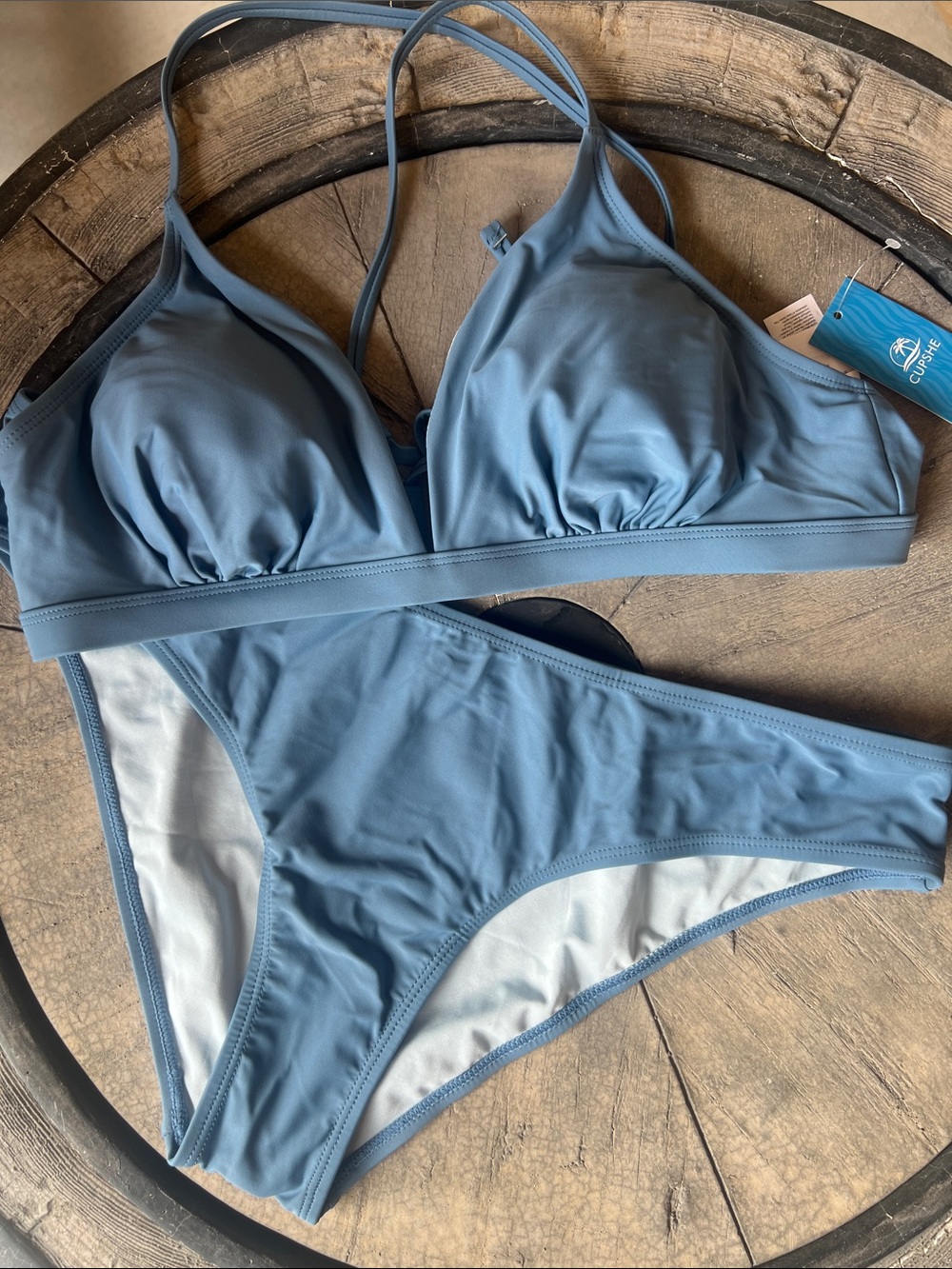 Classic Triangle Bikini Set in Dusty Blue - CUPSHE XL B6